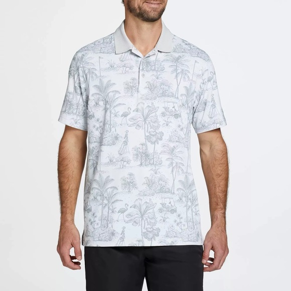 Walter Hagen Men’s Gray Palm Tree Print Golf Polo Shirt Sz L Stretch Performance - Picture 7 of 7